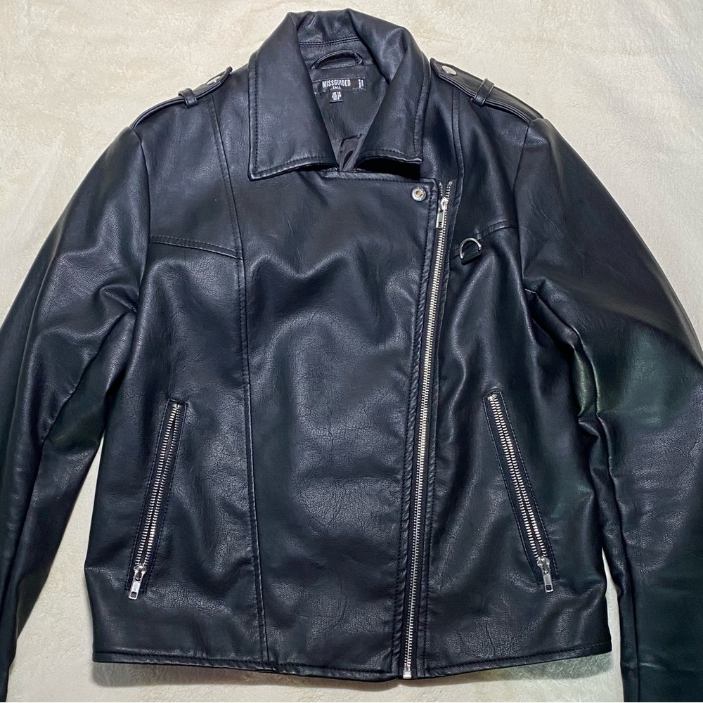 Women’s Missguided Faux Black Leather Jacket Size 6